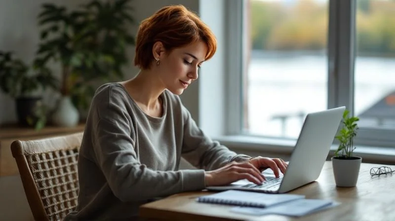 Quereinsteiger lernt am Laptop in einer Schweriner Wohnung mit Seeblick
